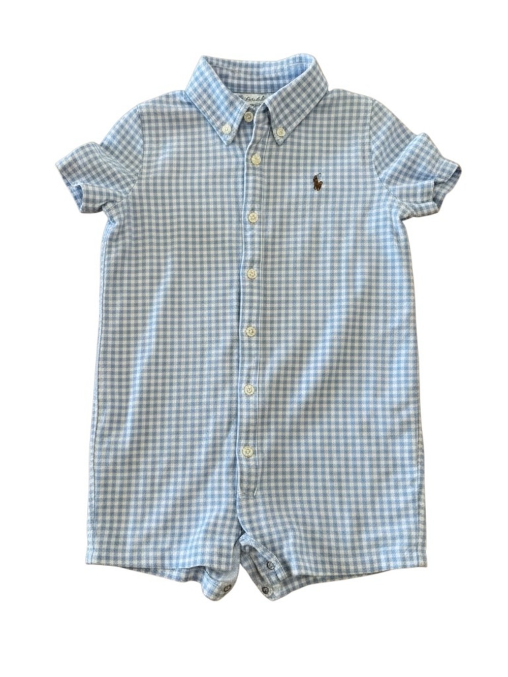 Ralph Lauren Light Blue & White Gingham Baby Romper
